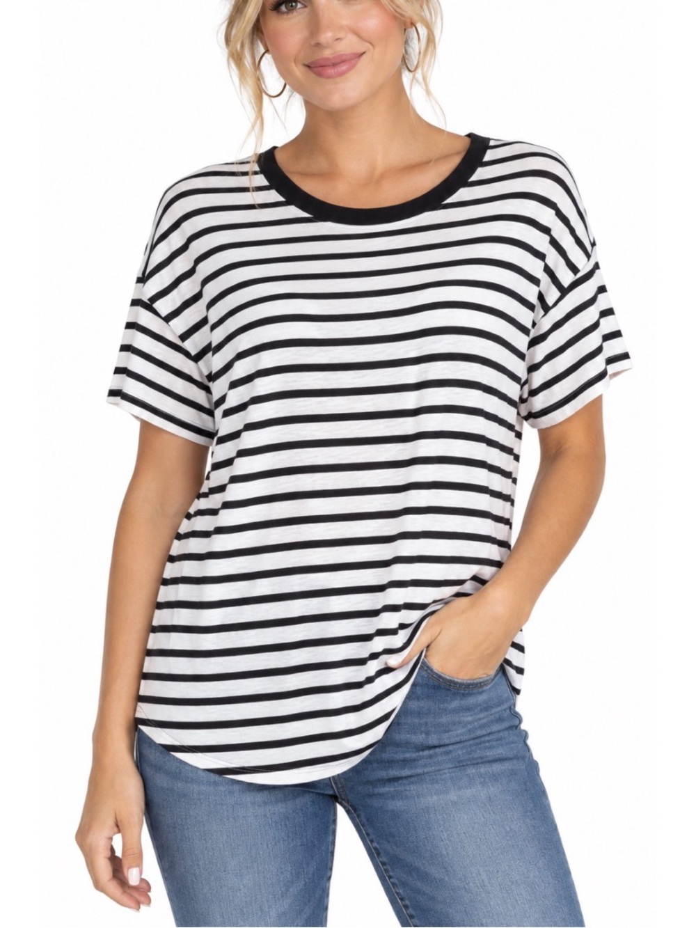 Green Envelope black & white striped tee